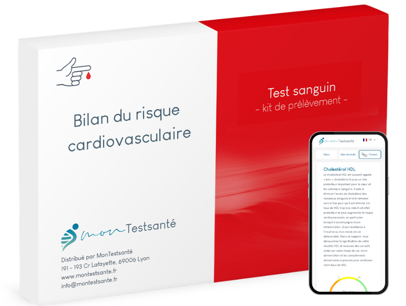 Le test sanguin du profil cardio est effectué à l'aide d'un kit simple que nous vous envoyons à votre domicile.