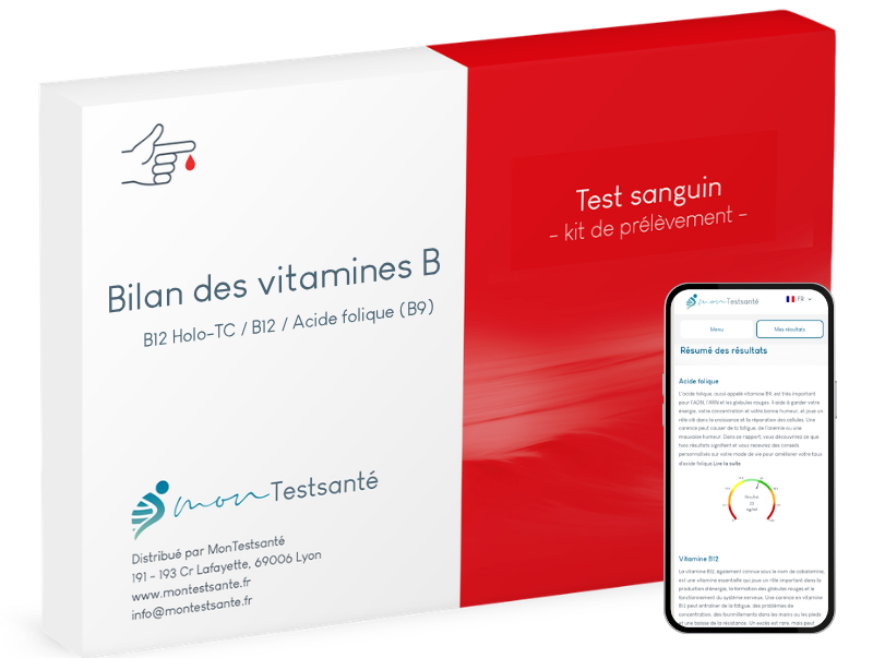 le test sanguin du profil de la vitamine B est effectué à l'aide d'un kit de test simple que nous vous enverrons par courrier.
