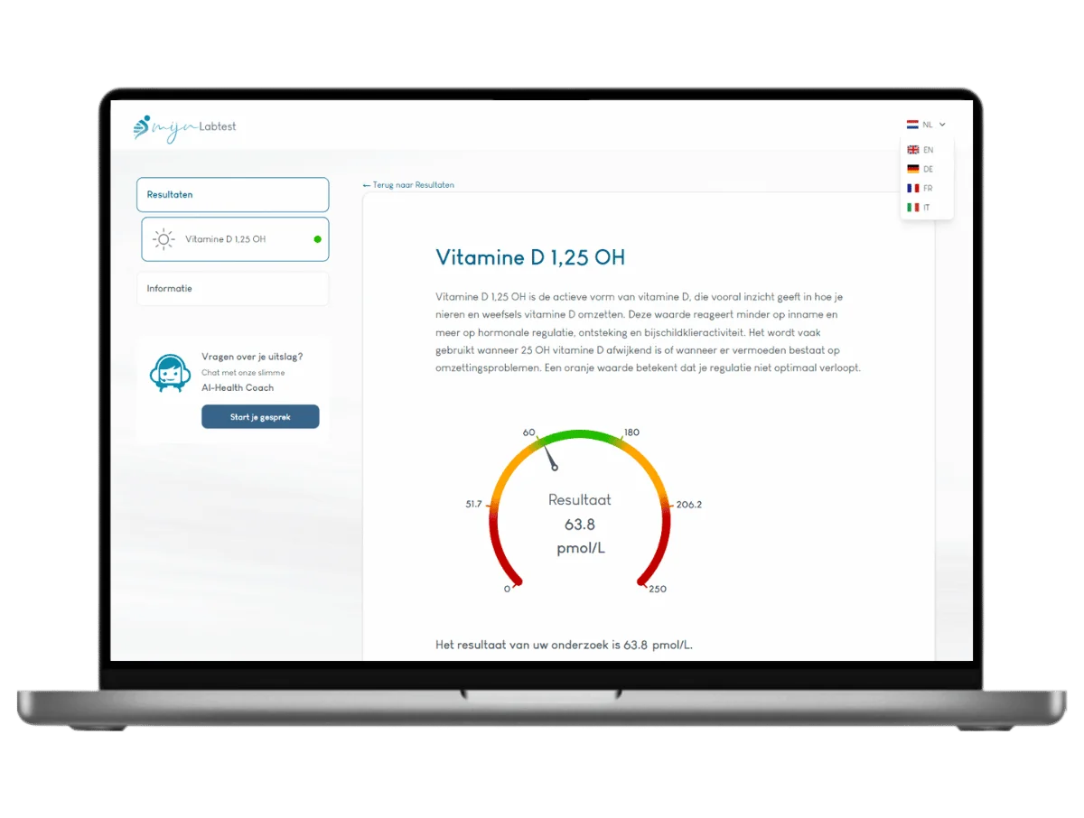 Exemple de résultat du test de vitamine D 1,25-OH sur un ordinateur portable