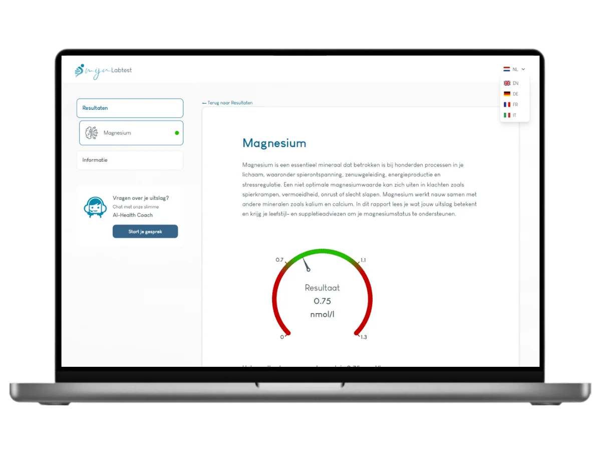 Exemple de résultat du test de carence en magnésium sur un ordinateur portable