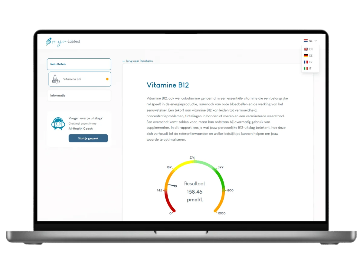 Exemple de résultat du test de carence en vitamine B12 sur un ordinateur portable