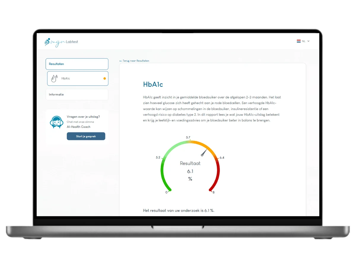 Exemple de test de glycémie – Résultat du taux d'HbA1c affiché sur un ordinateur portable
