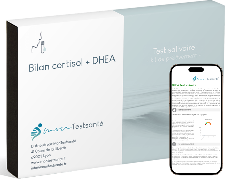 Exemple de résultat du bilan cortisol + DHEA sur un smartphone