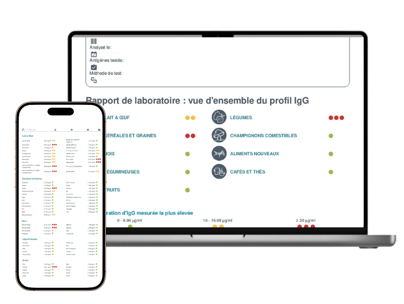 Exemple de résultat du test d'intolérance alimentaire pro sur un ordinateur portable